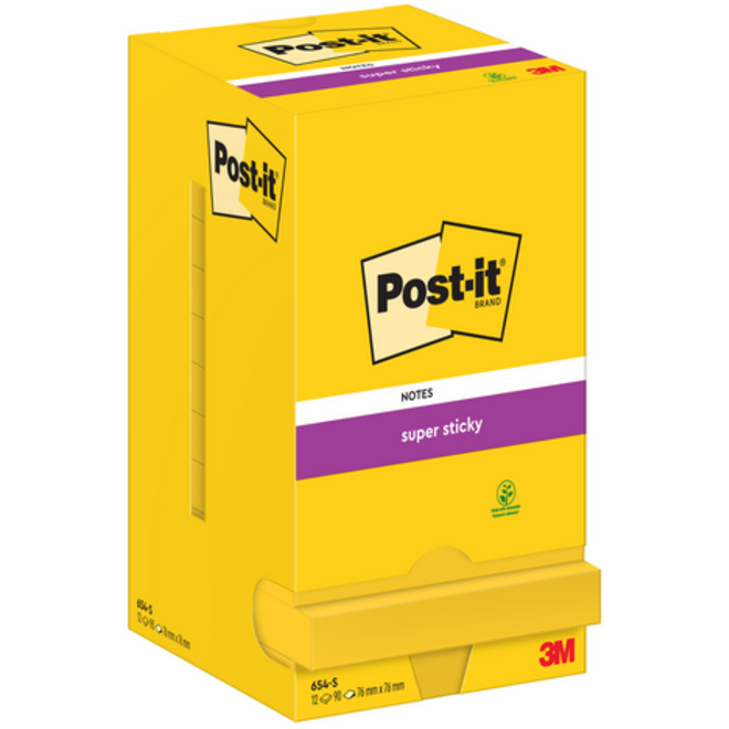 Memoblok Post-it 654 Super Sticky 76x76mm ultrageel