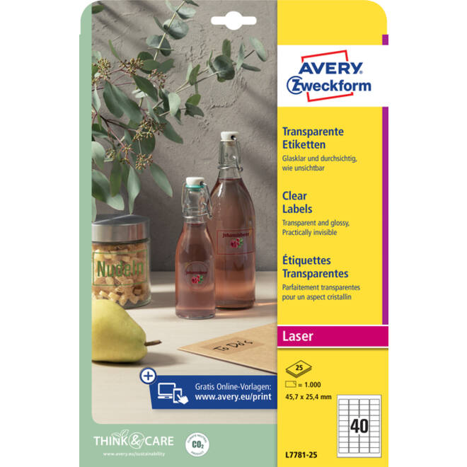 Etiket Avery Zweckform L7781-25 45.7x25.4mm transparant 1000stuks