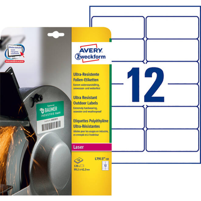 Etiket Avery Zweckform L7913-10 99.1x42.3mm polyester wit 120stuks