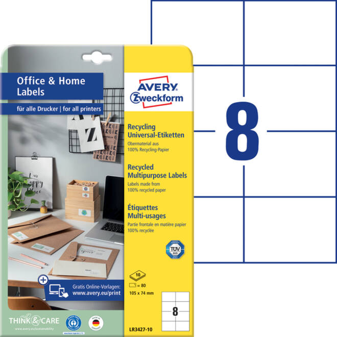 Etiket Avery Zweckform LR3427-10 105x74 mm recycled wit 80stuks