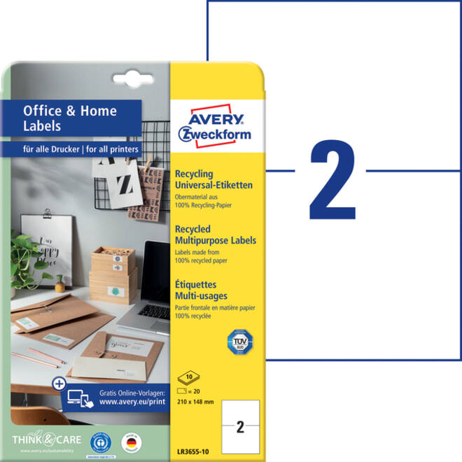 Etiket Avery Zweckform LR3655-10 210x148mm recycled wit 20stuks