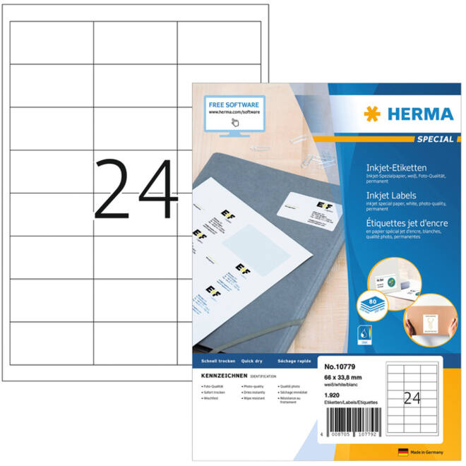 Etiket HERMA 10779 66x33.8mm wit 1920stuks
