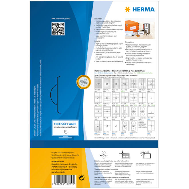 Etiket HERMA 10779 66x33.8mm wit 1920stuks