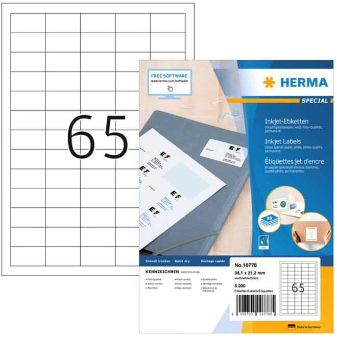 Etiket HERMA 10778 38.1x21.2mm wit 5200stuks
