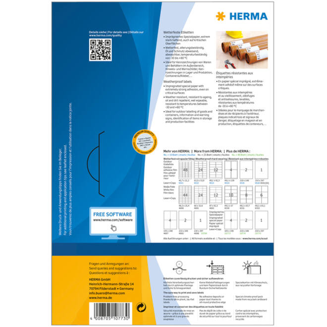 Etiket HERMA 10773 105x148mm weerbestendig wit 320stuks