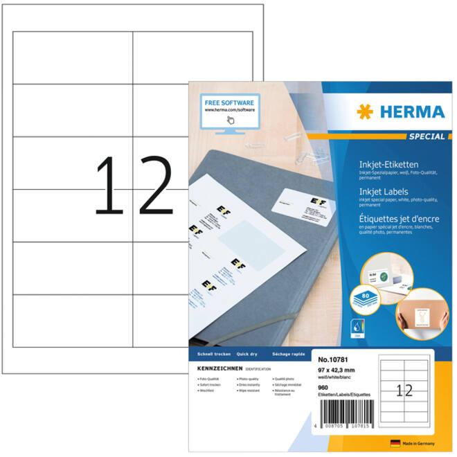 Etiket HERMA 10781 97x42.3mm wit 960stuks