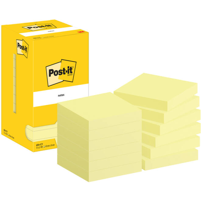 Memoblok Post-it 654 76x76mm geel
