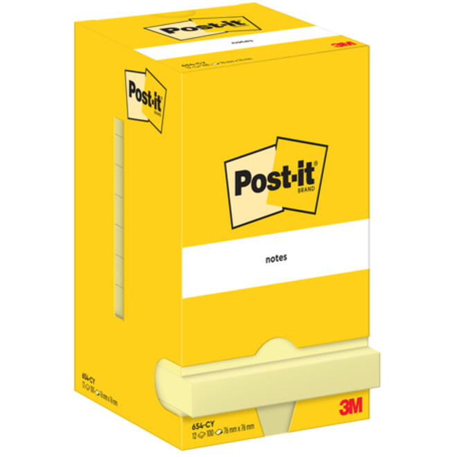 Memoblok Post-it 654 76x76mm geel