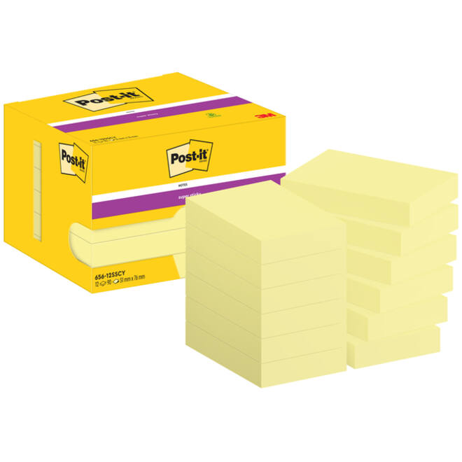 Memoblok Post-it 656 Super Sticky 51x76mm geel 12 stuks
