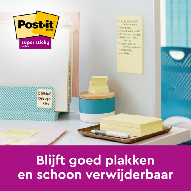 Memoblok Post-it 654 Super Sticky 76x76mm canary yellow