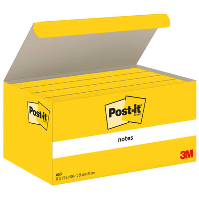Memoblok Post-it 653 38x51mm geel