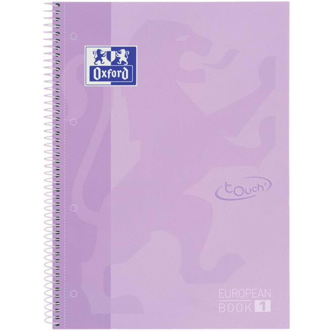 Notitieboek Oxford Touch Europeanbook A4+ 4-gaats lijn 80vel pastel paars