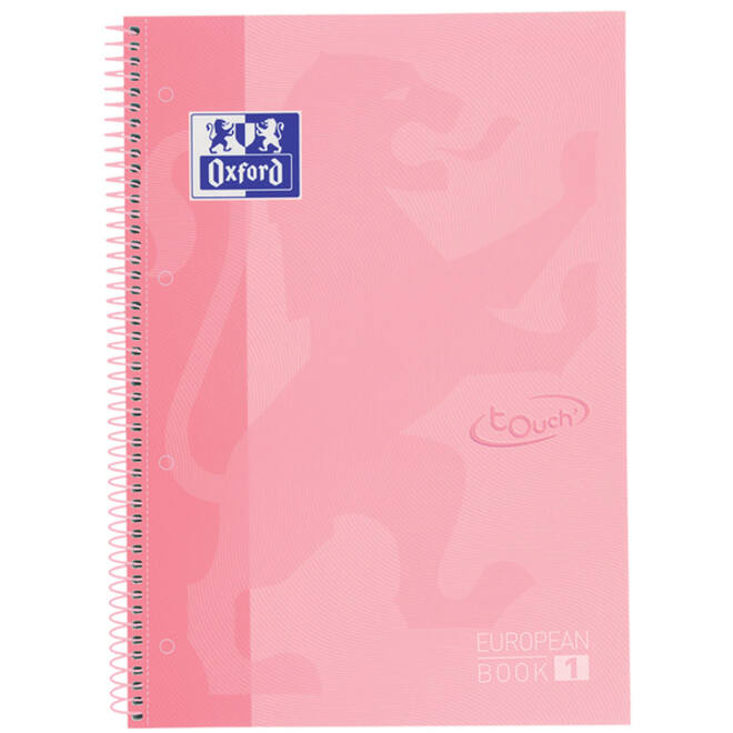 Notitieboek Oxford Touch Europeanbook A4+ 4-gaats lijn 80vel pastel roze