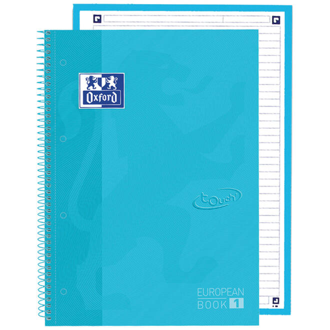 Notitieboek Oxford Touch Europeanbook A4+ 4-gaats lijn 80vel pastel blauw