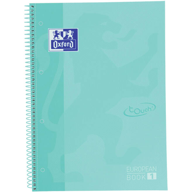 Notitieboek Oxford Touch Europeanbook A4+ 4-gaats lijn 80vel pastel mint