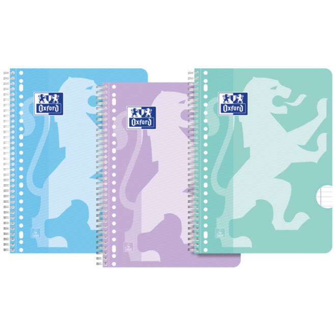 Collegeblok Oxford School A4+ lijn 23-gaats 160 pagina's 80gr pastel assorti