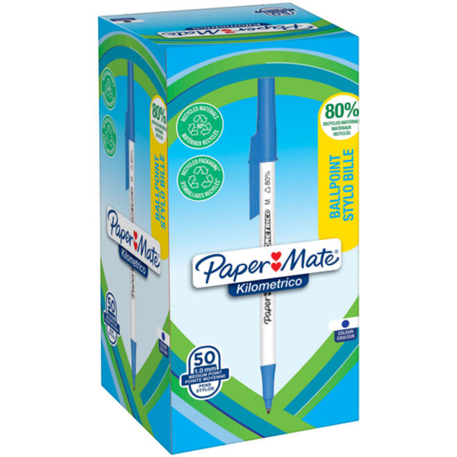 Balpen Paper Mate Kilometrico Recycled medium blauw