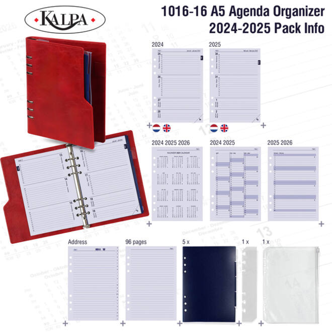 Organizer Kalpa Clipbook A5 inclusief agenda 2024-2025 7dagen/2pagina's rood