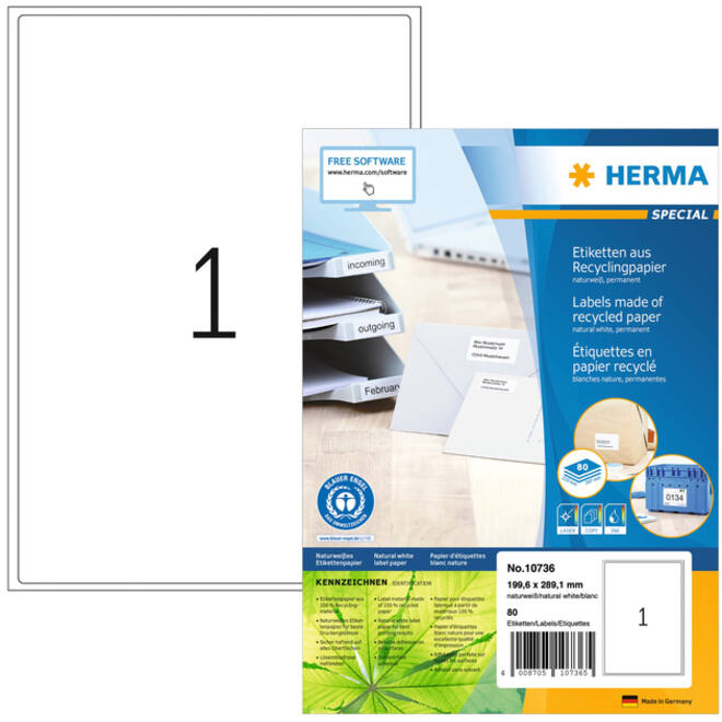 Etiket HERMA recycling 10736 199.6x289.1mm wit 80 stuks