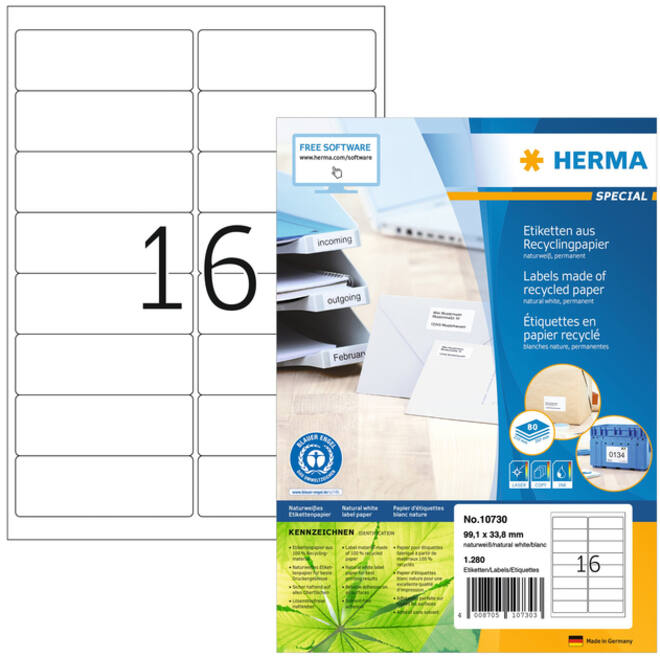 Etiket HERMA recycling 10730 99.1x33.8mm 1280stuks wit