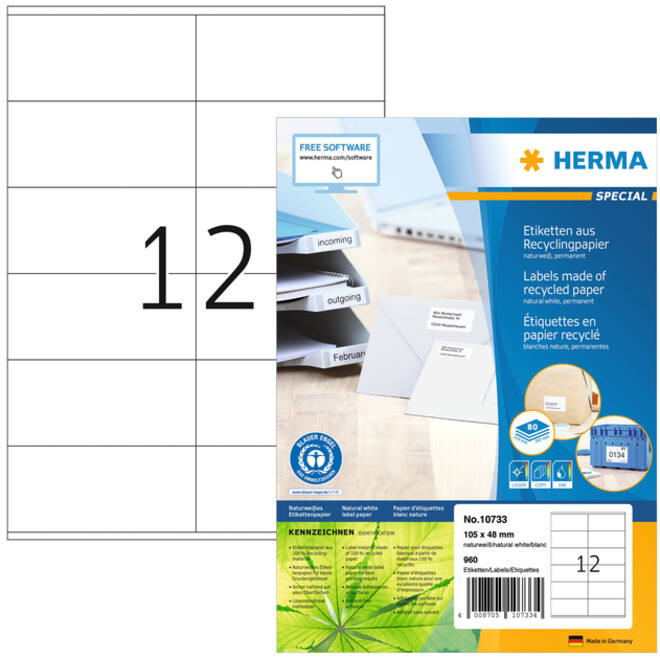Etiket HERMA recycling 10733 105x48mm wit 960 stuks