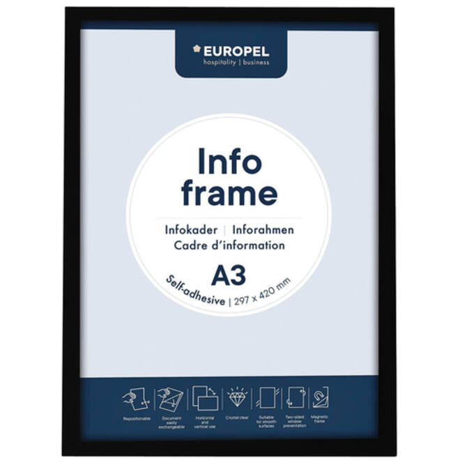 Infokader Europel zelfklevend A3 zwart