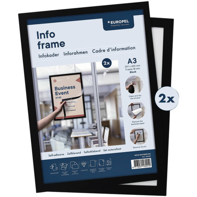Infokader Europel zelfklevend A3 zwart