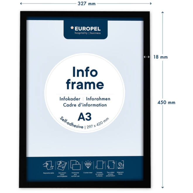 Infokader Europel zelfklevend A3 zwart