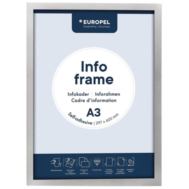 Infokader Europel zelfklevend A3 zilver