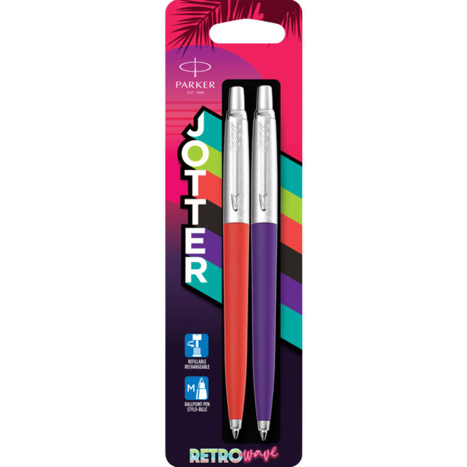 Balpen Parker Jotter Original 80's Retrowave duo paars en oranje CT medium blister à 2 stuks
