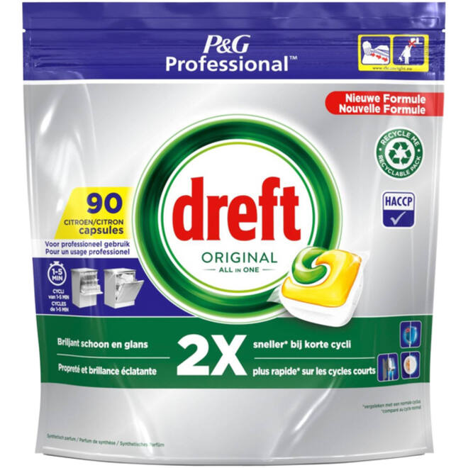 Vaatwastabletten Dreft All-in-1 professional lemon 90 stuks