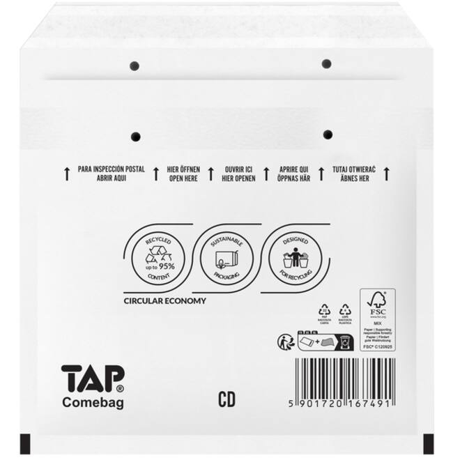 Envelop TAP Comebag luchtkussen tbv CD 200x175mm 100 stuks