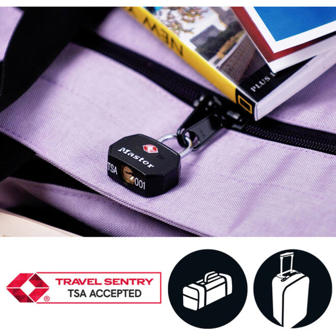 Hangslot Masterlock 2 gelijksluitend aluminium TSA zwart 30mm
