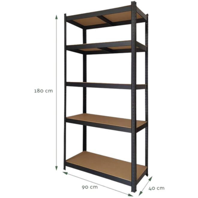 Stellingkast BRASQ 5 borden 90x40x180cm SU175 max 875 KG zwart