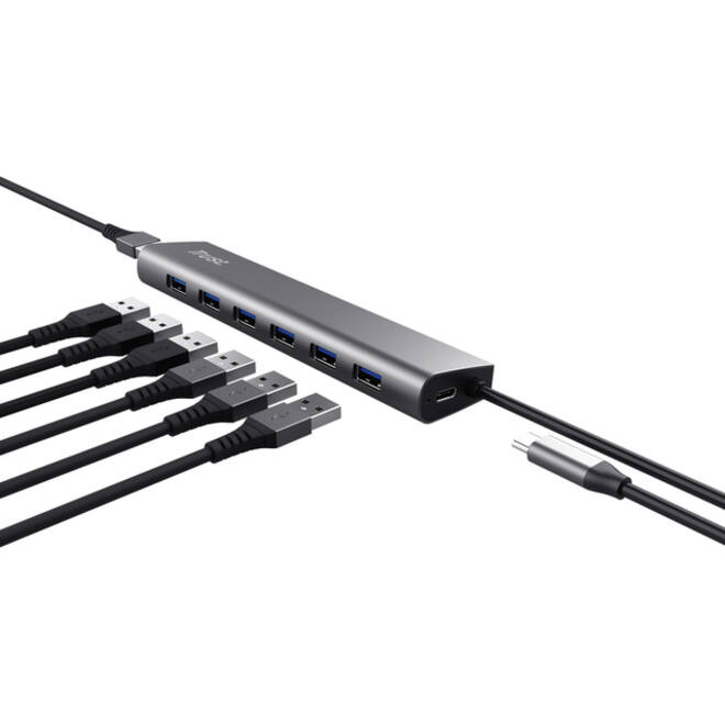 Hub Trust HALYX 7-port USB-A 3.2 zilver