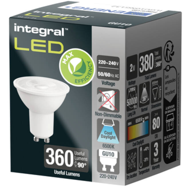 Ledlamp Integral GU10 6500K koel wit 2W 380lumen