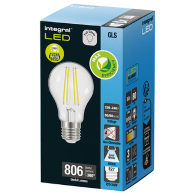 Ledlamp Integral E27 4000K koel wit 3.8W 806lumen