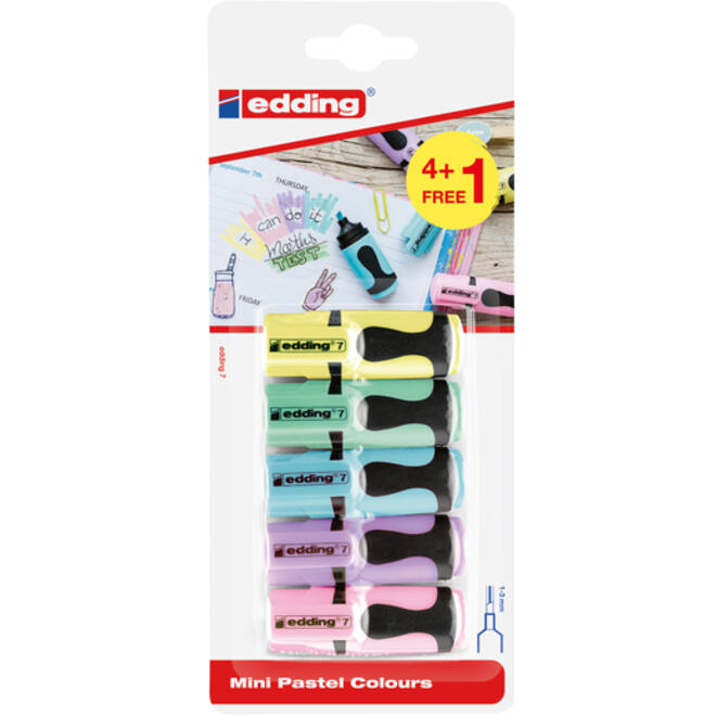 Markeerstift edding 7 mini 1-3mm pastel assorti blister à 4+1 stuk gratis