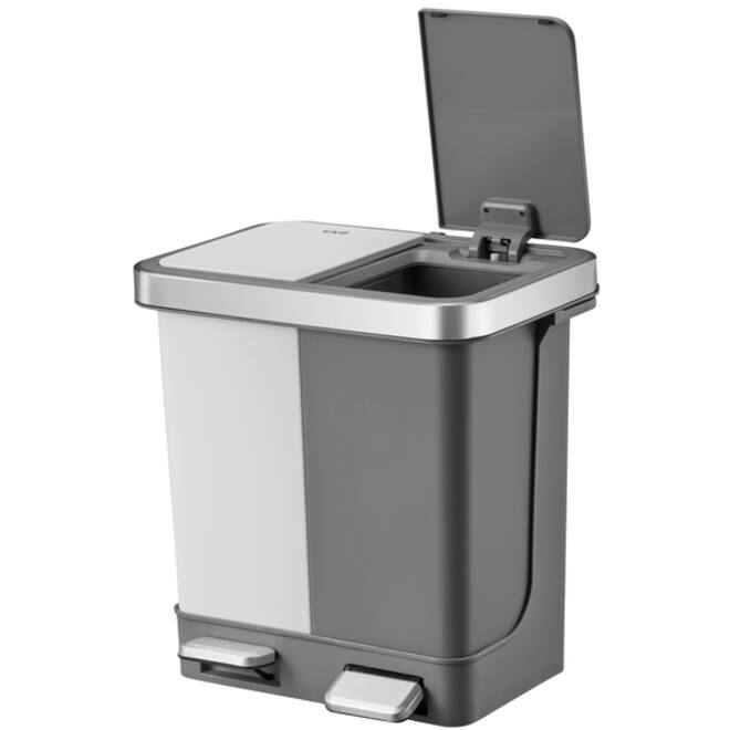 Afvalbak EKO Hana Duo Recycling pedaalemmer 2x10liter grijs wit