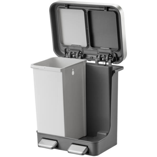 Afvalbak EKO Hana Duo Recycling pedaalemmer 2x10liter grijs wit