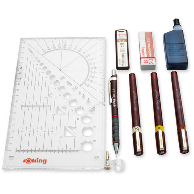 Tekenset rOtring Isograph college 0.25mm, 0.35mm en 0.5mm set à 3 stuks