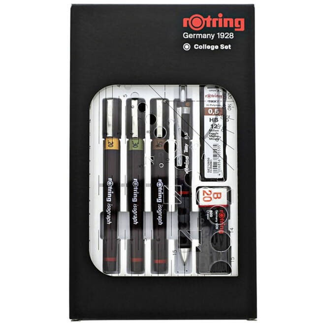 Tekenset rOtring Isograph college 0.2mm, 0.3mm en 0.5mm set à 3 stuks