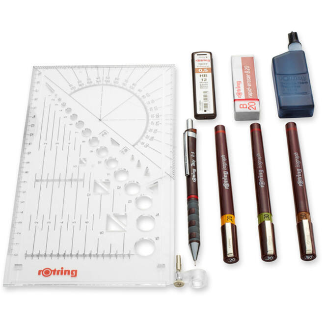 Tekenset rOtring Isograph college 0.2mm, 0.3mm en 0.5mm set à 3 stuks