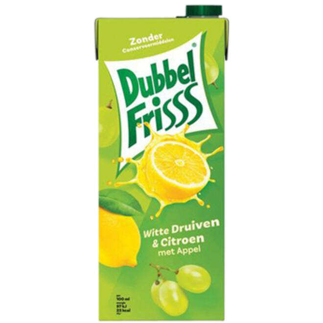 Fruitdrank DubbelFrisss witte druif citroen pak 1500ml