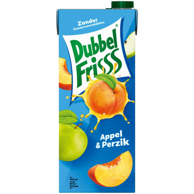 Fruitdrank DubbelFrisss appel perzik pak 1500ml