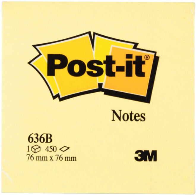 Memoblok 3M Post-it 636 76x76mm kubus geel