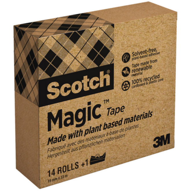 Plakband Scotch Magic 810 19mmx33m transparant 14 rollen + plakbandhouder zwart