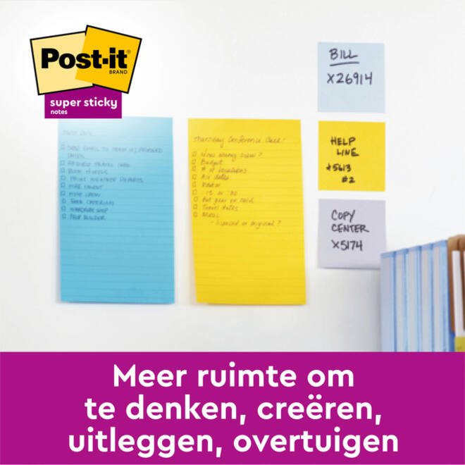 Memoblok 3M Post-it 584 127x203mm Super Sticky lijn assorti kleur