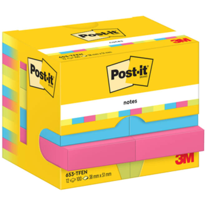 Memoblok 3M Post-it 653 38x51mm neon assorti kleur