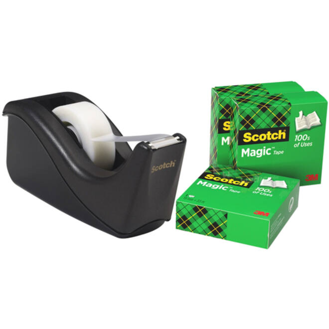 Plakbandhouder Scotch C60 zwart + 4 rollen Magic tape 19mmx33m